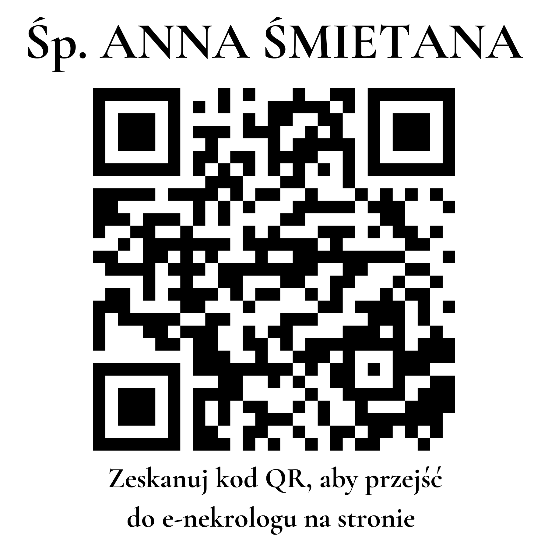 Kod QR do nekrologu ANNA ŚMIETANA