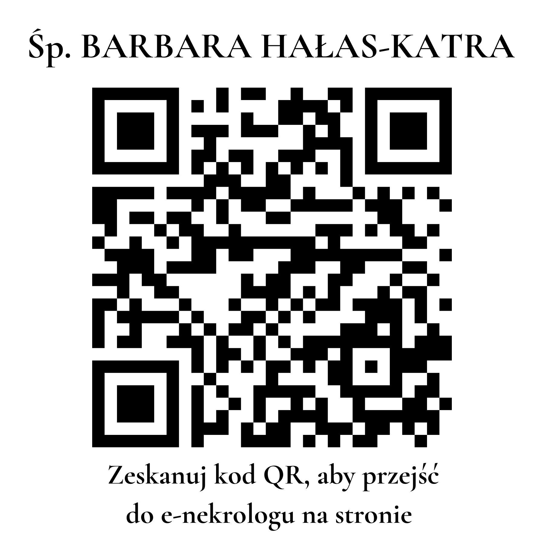 Kod QR do nekrologu BARBARA HAŁAS-KATRA