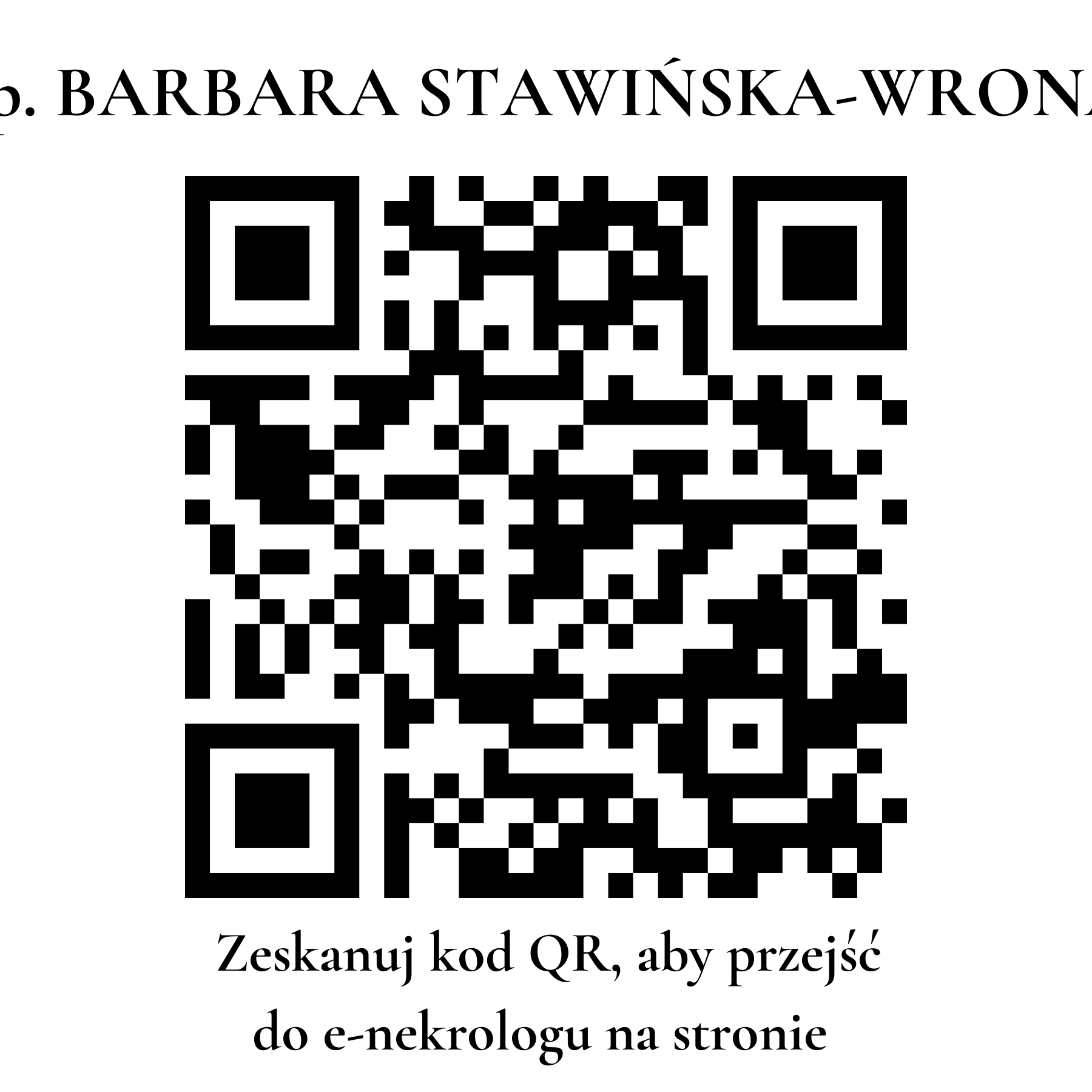 Kod QR do nekrologu BARBARA STAWIŃSKA-WRONA