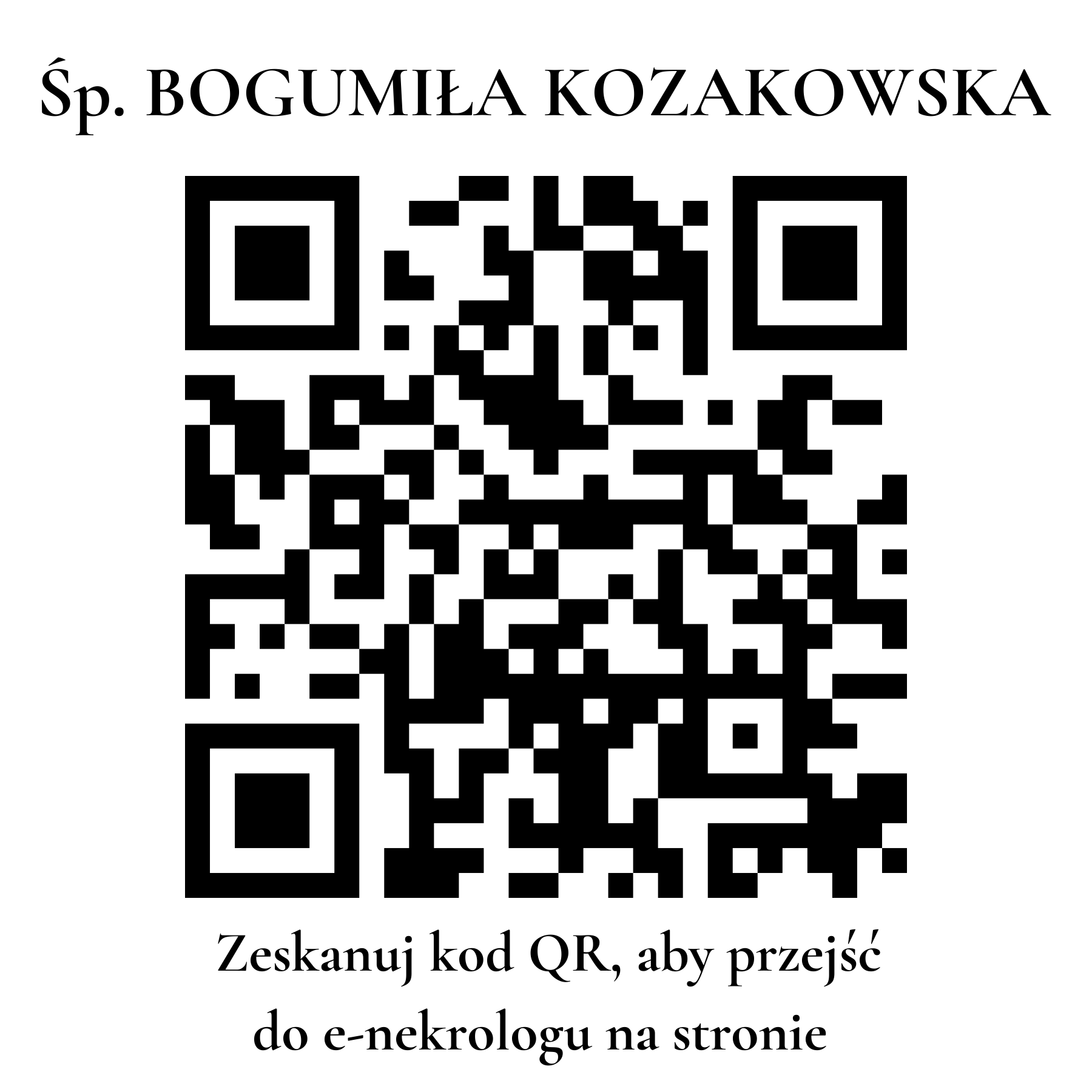Kod QR do nekrologu BOGUMIŁA KOZAKOWSKA