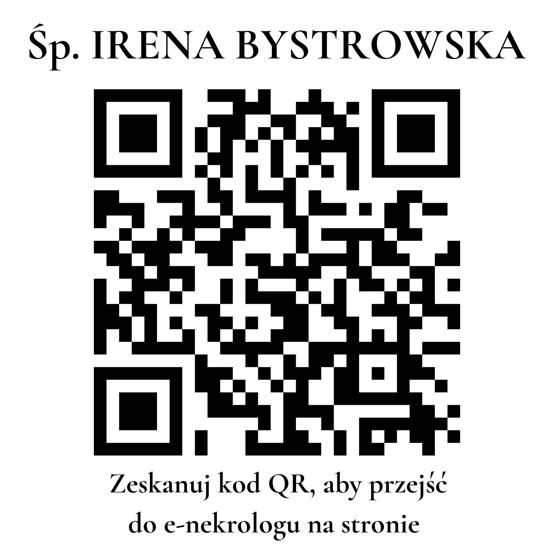 Kod QR do nekrologu IRENA BYSTROWSKA
