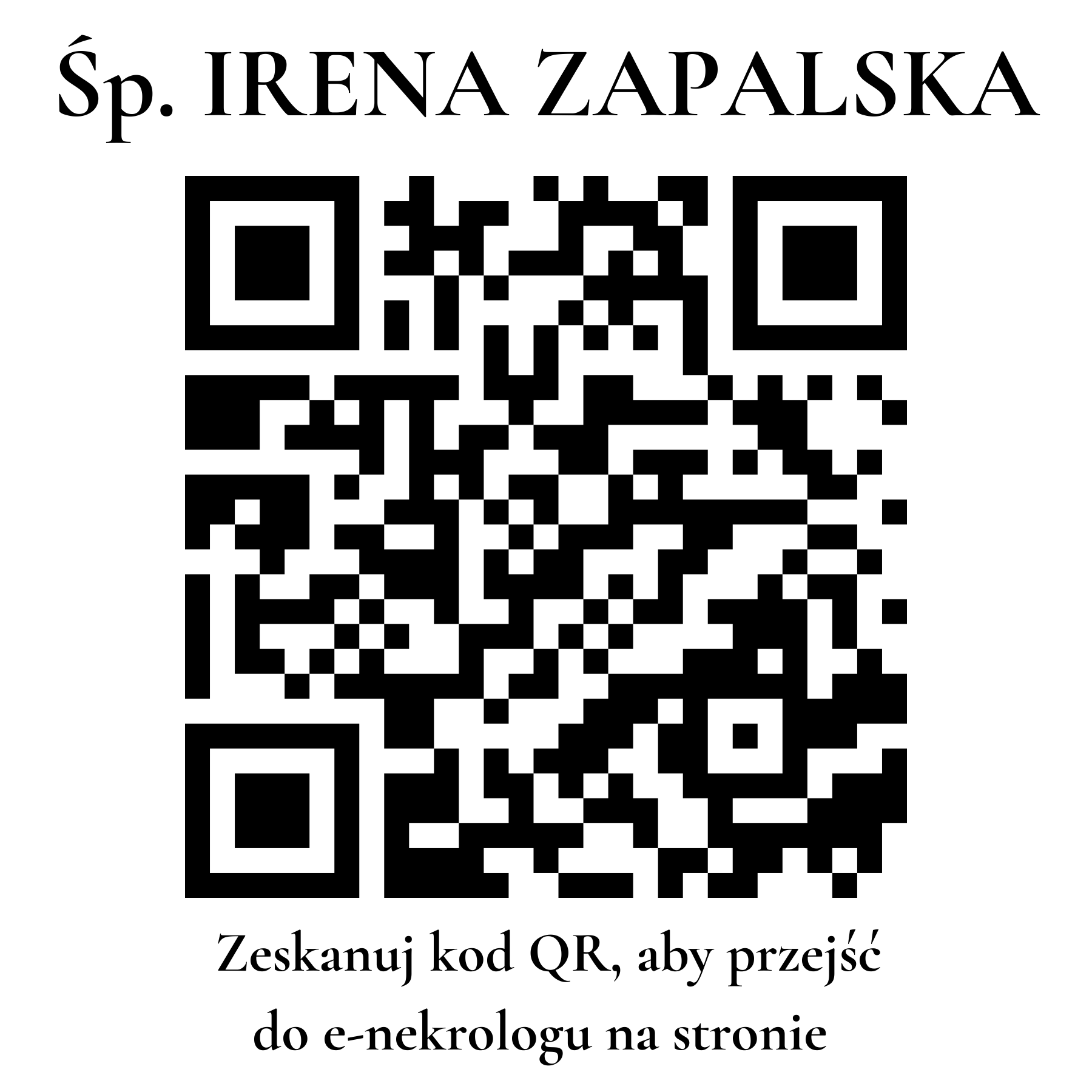Kod QR do nekrologu IRENA ZAPALSKA