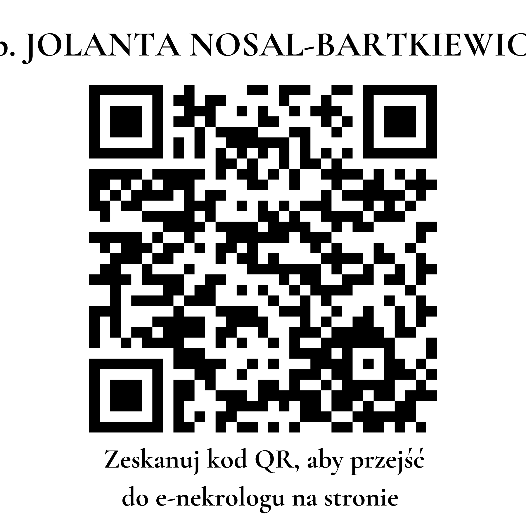 Kod QR do nekrologu JOLANTA NOSAL-BARTKIEWICZ