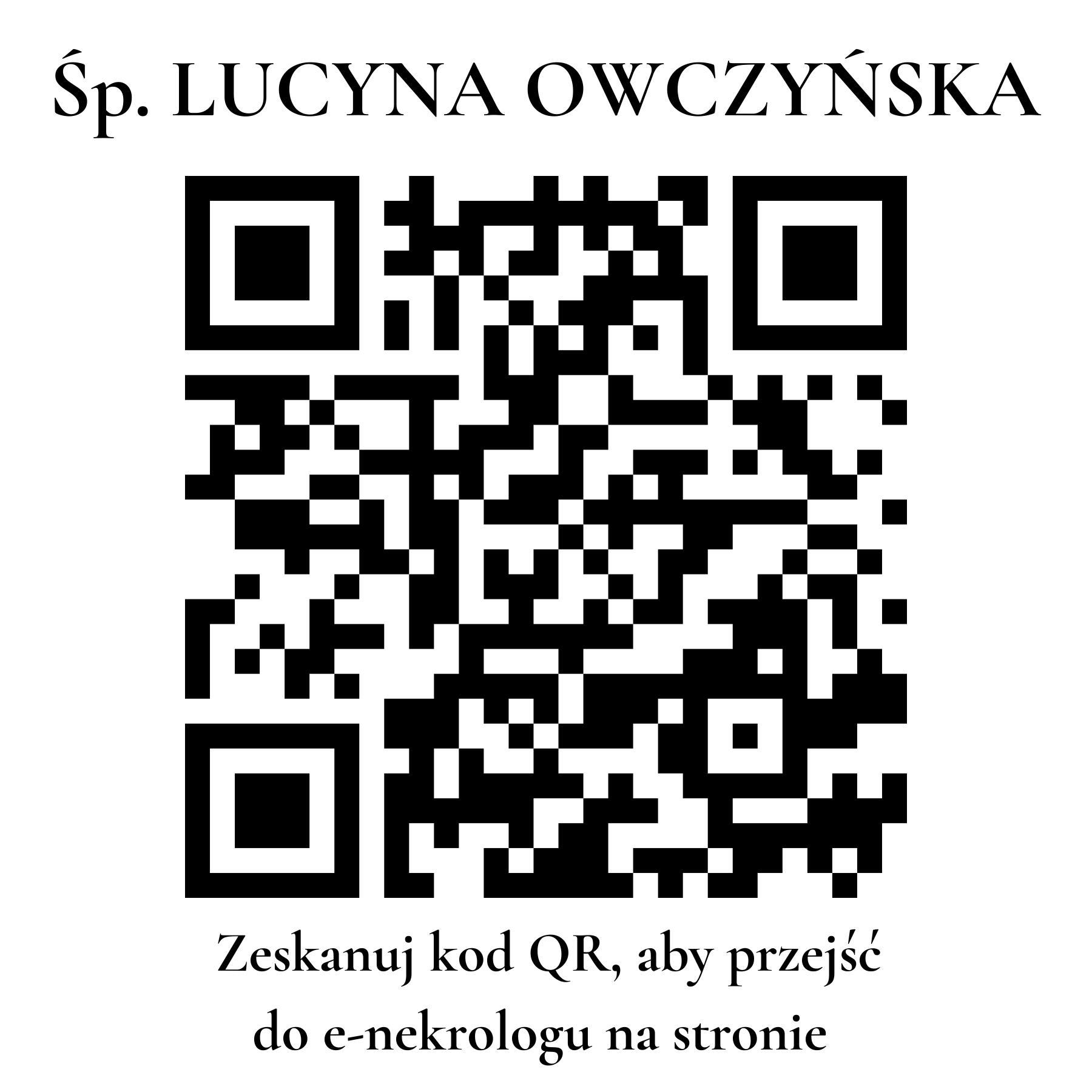 Kod QR do nekrologu LUCYNA OWCZYŃSKA Kod QR do nekrologu LUCYNA OWCZYŃSKA