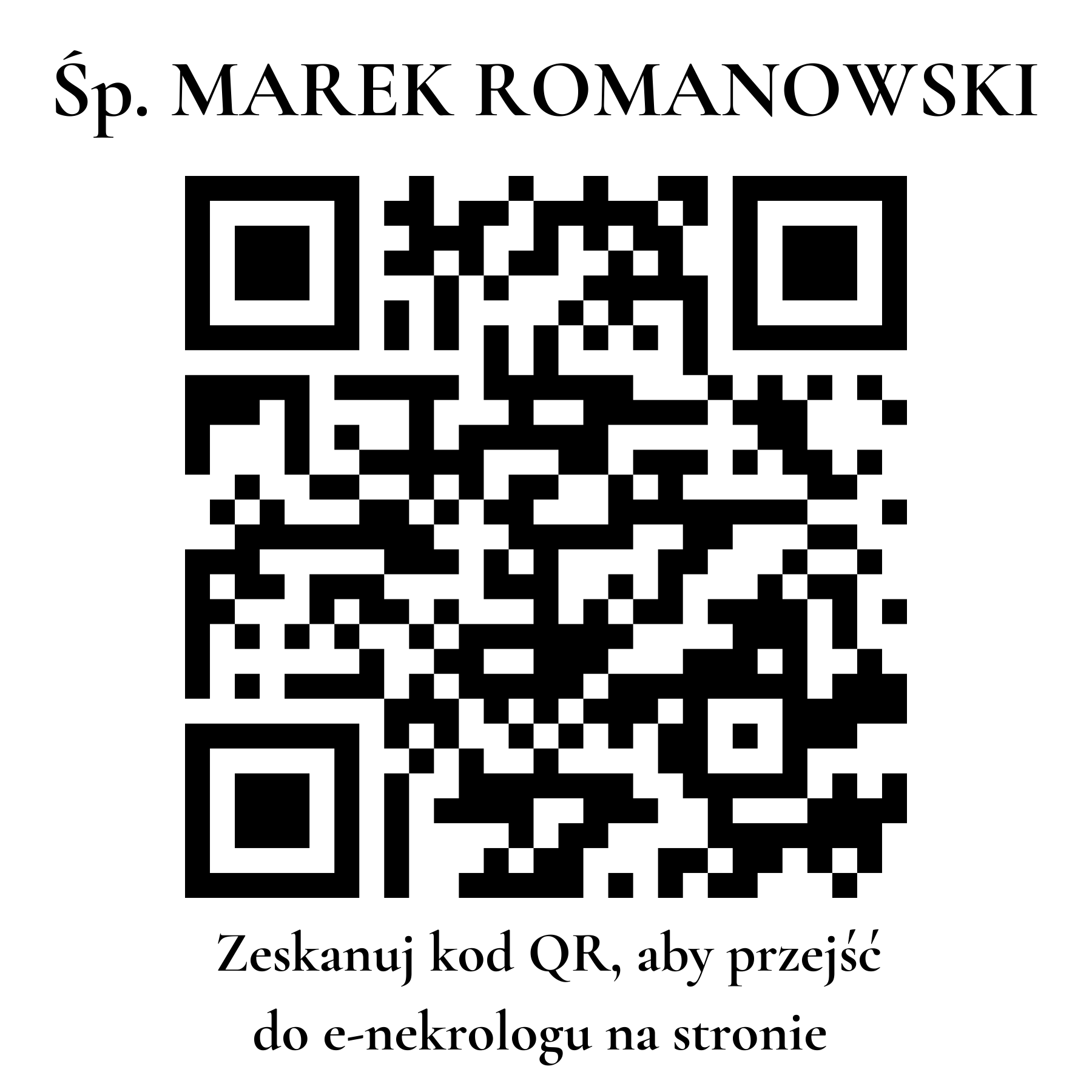 Kod QR do nekrologu MAREK ROMANOWSKI Kod QR do nekrologu MAREK ROMANOWSKI