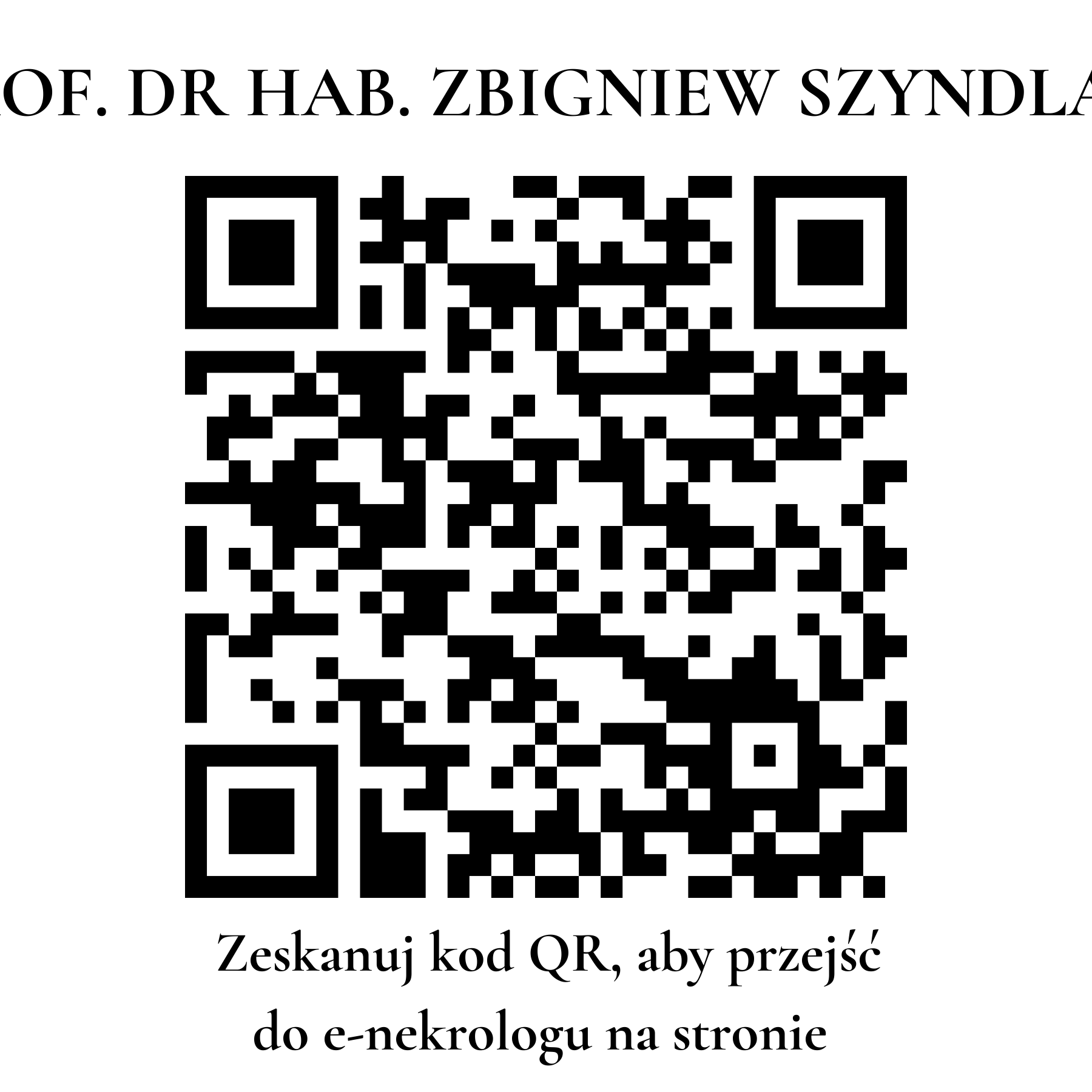Kod QR do nekrologu PROF. DR HAB. ZBIGNIEW SZYNDLAR