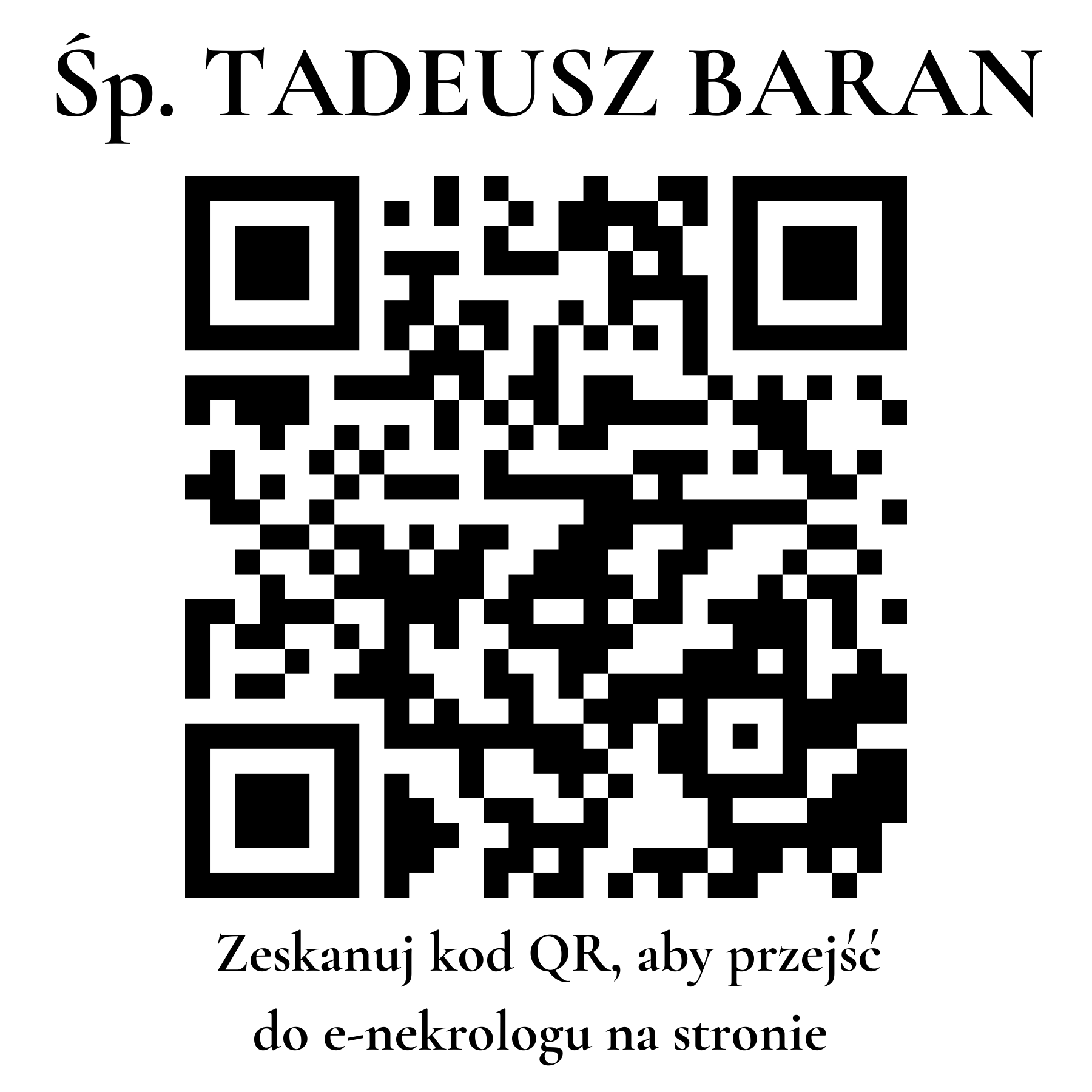 Kod QR do nekrologu TADEUSZ BARAN Kod QR do nekrologu TADEUSZ BARAN